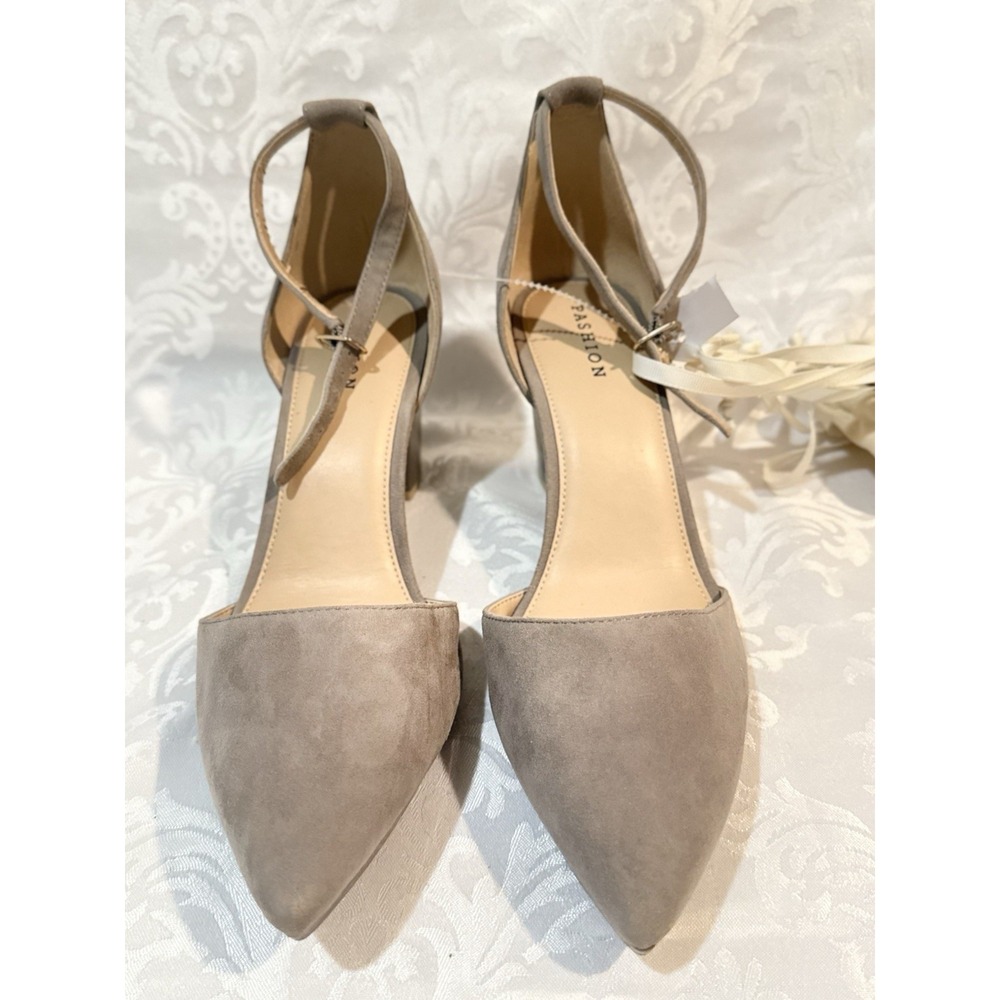 D'Orsay Convertible Heels from Pashion Footwear Taupe suede upper ankle strap 8